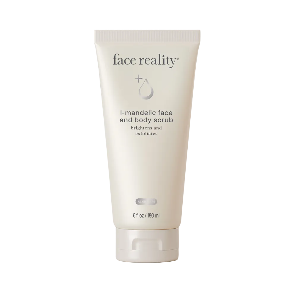 Face Reality mandelic face and body scrub in a white tube