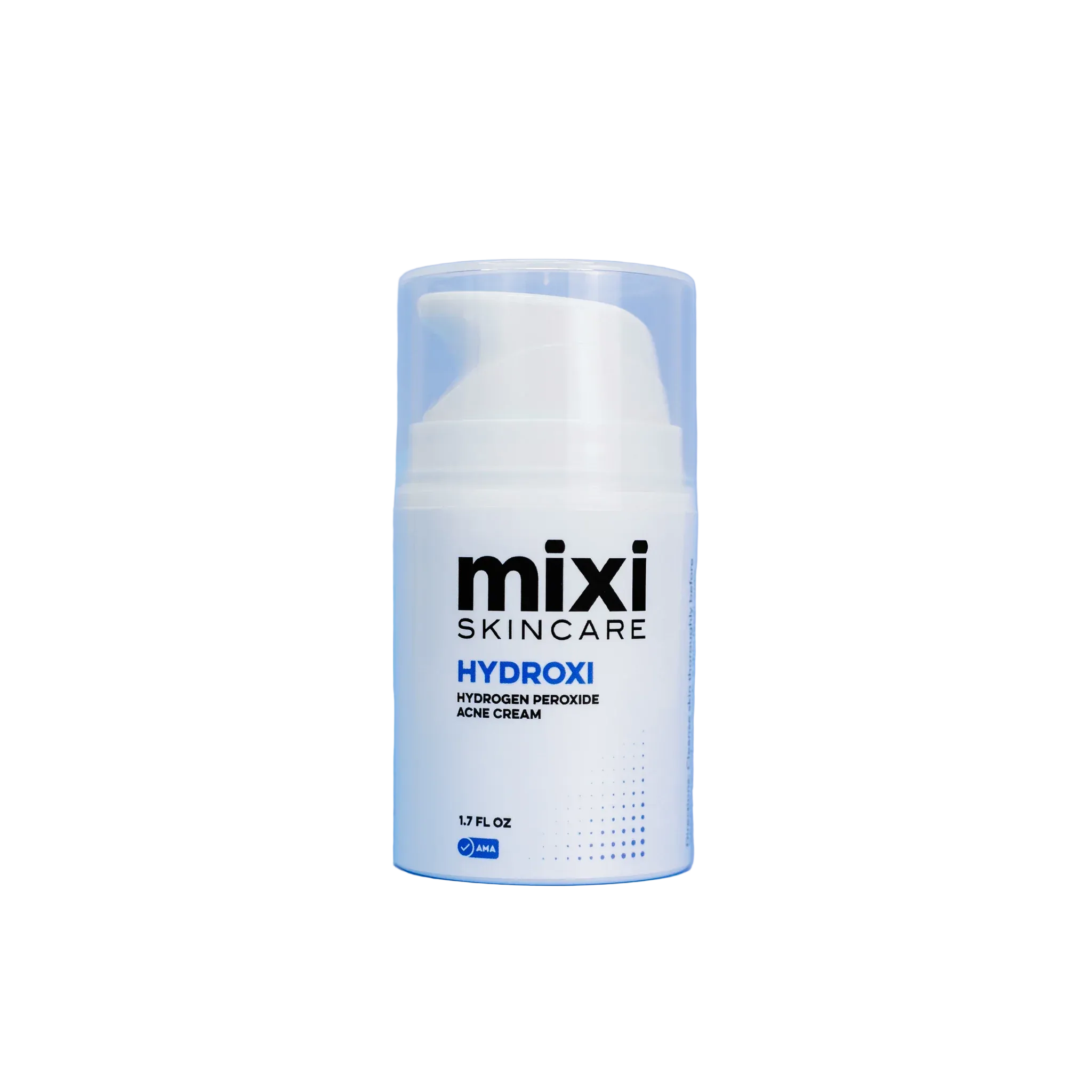 Mixi Skincare Hydrogen Peroxide Acne Cream in a white pump bottle
