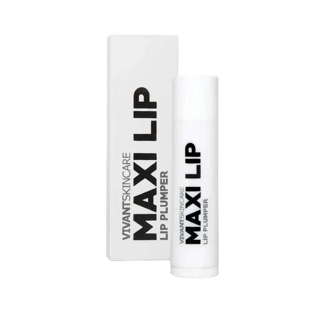 Vivant Maxi Lip Lip Plumper stick and its matching white packaging box, featuring bold black text